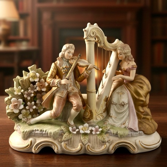 VTG ~Original Lenwile-Ardalt Japan Musical Figurine W Harp & Violin #7857